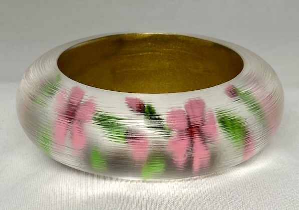 LG179 hand painted pink flowers lucite bangle